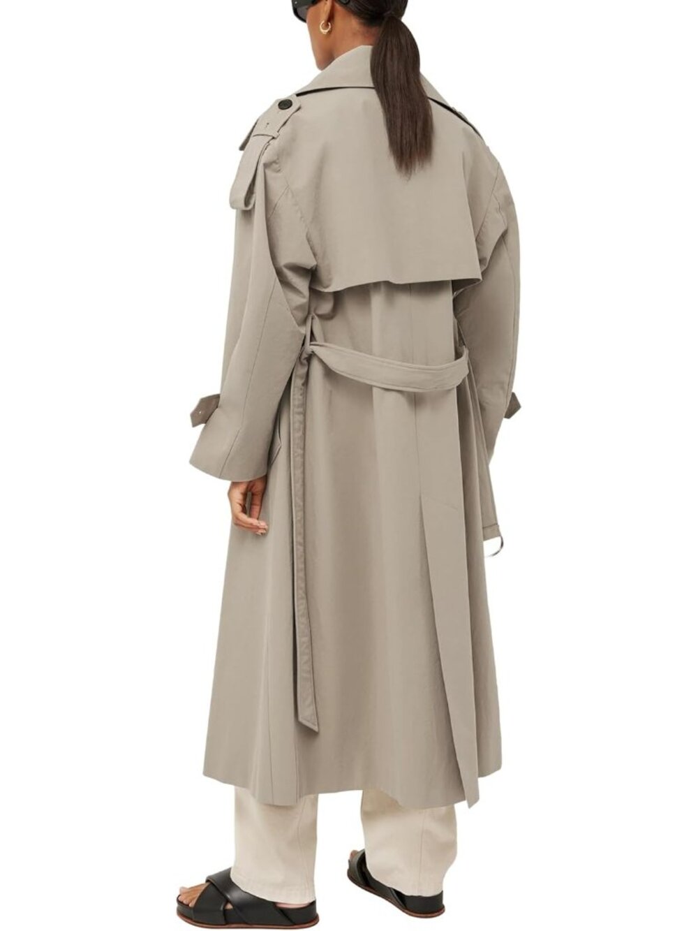 Women's Light Khaki Oversized Double Breasted Lapel Windproof Long Trench Coat - Picture 3 of 4